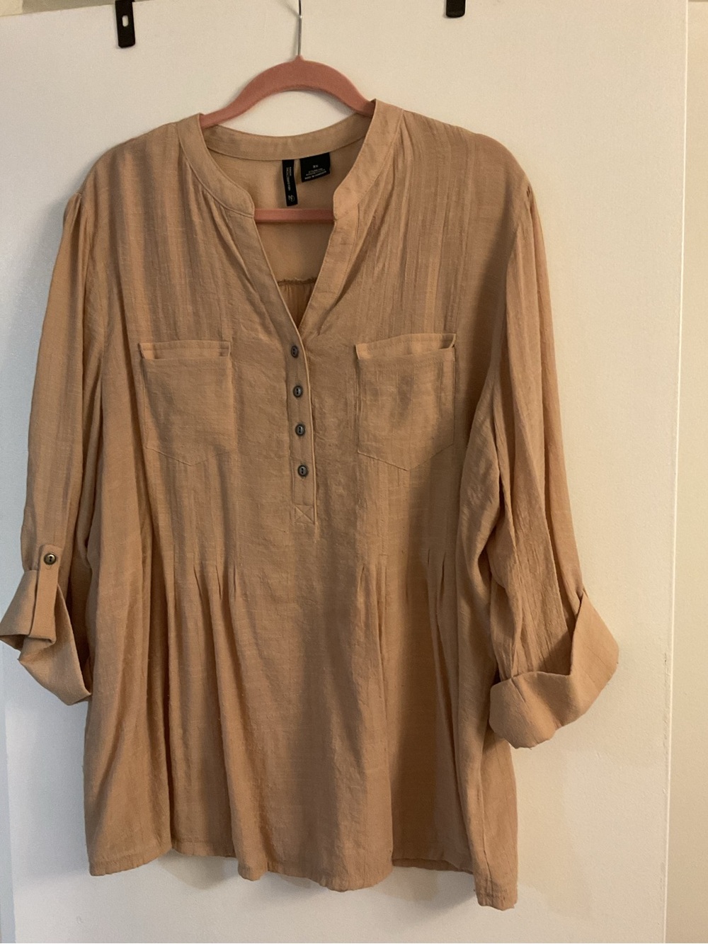 New Directions Beige Henley Tunic
